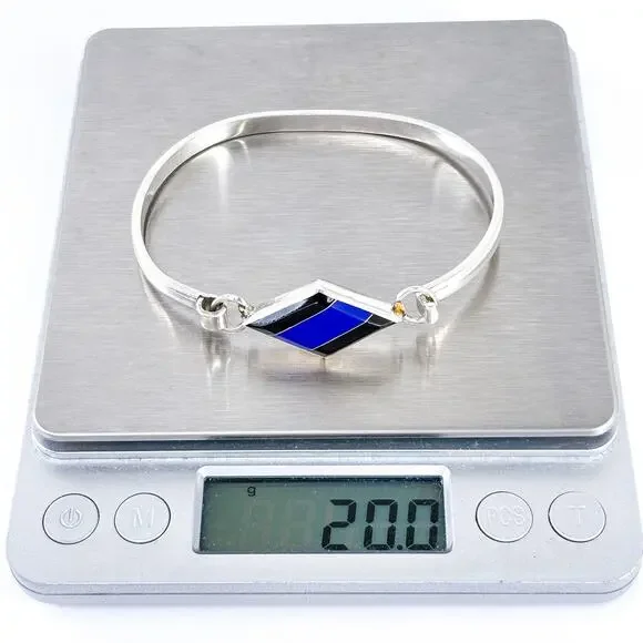 Estate Taxco Sterling Silver 925 Inlay Bracelet w/ Lapis & Onyx 7” - Picture 8 of 9